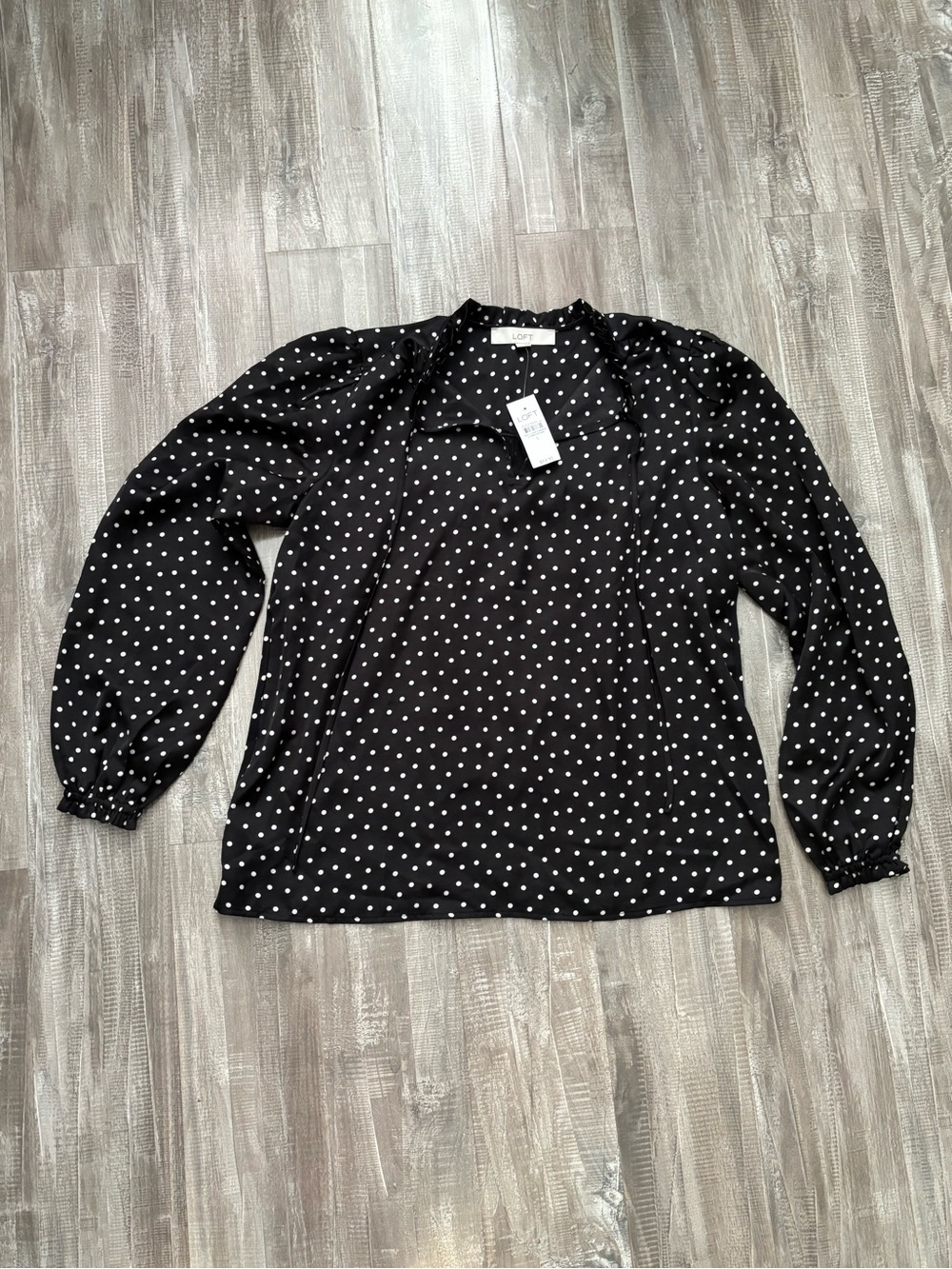 LOFT Black and White Polka Dot Long-Sleeve Blouse